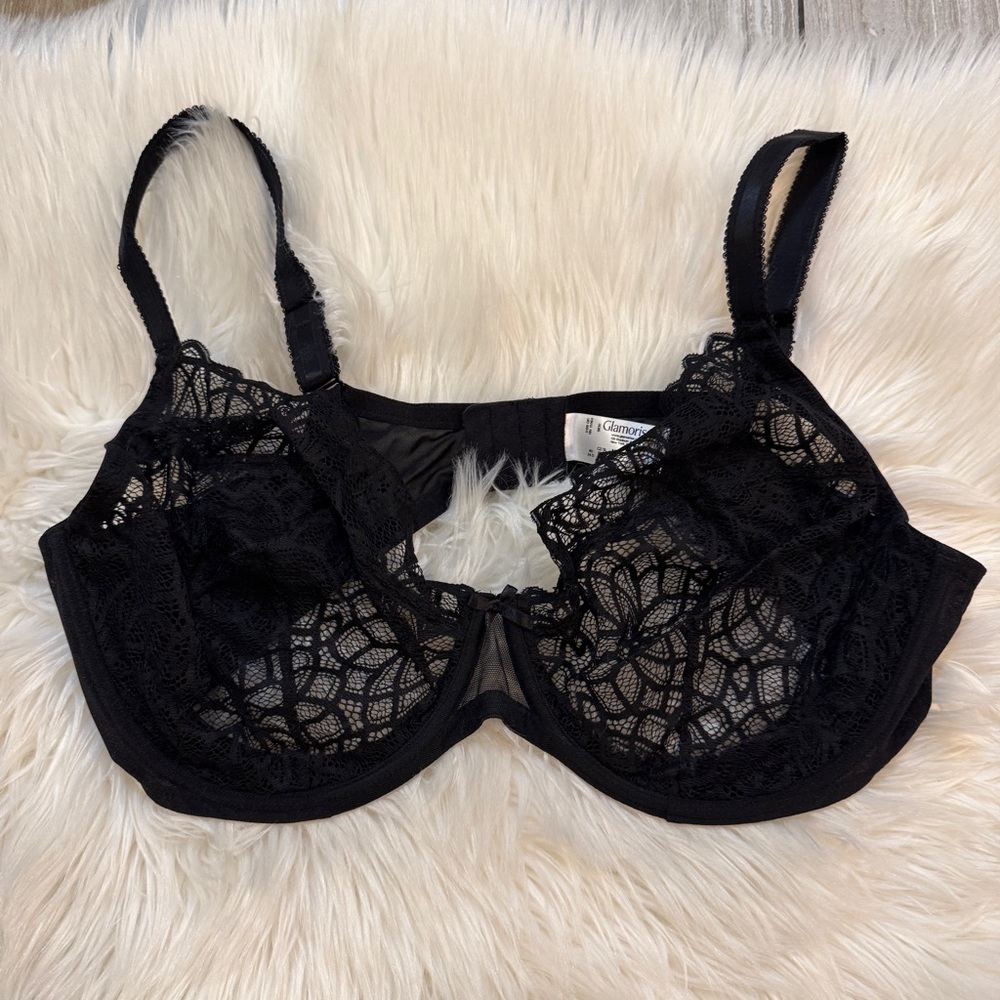 GLAMORISE Women’s Bra Black Elegance All Lace Wonderwire Bra Size 46D
